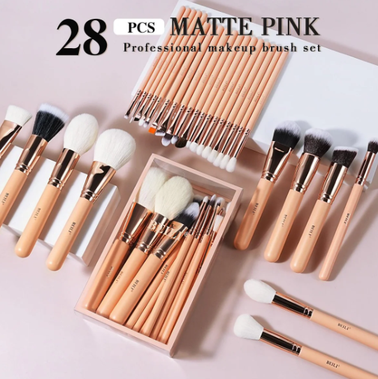 BEILI Pink Rose Gold 12-28PCS Juego de pinceles de maquillaje Rubor en polvo de alta calidad