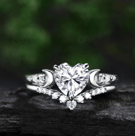 Heart shaped moissanite engagement ring set yellow gold five stone moon pear diamond promise wedding bridal ring set women jewelry