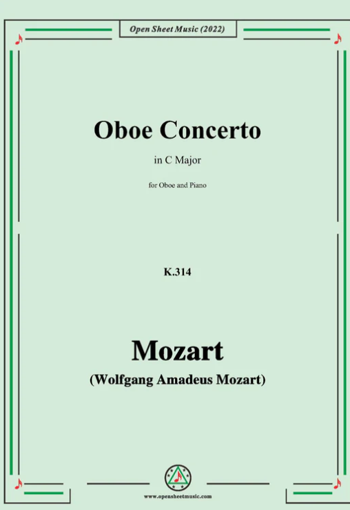 Mozart-Oboe Concerto,K.314,in C Major,for for Oboe and Piano