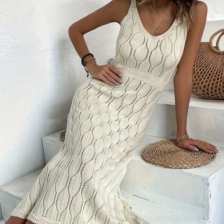 Knitted Long Dress: Casual Elastic Waist Knitted Dress