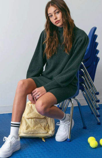 Mock Neck Knit Sweater Dress