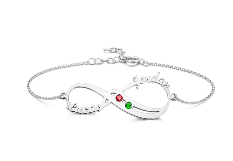 Piedra natal personalizada con pulsera infinita con nombre personalizado