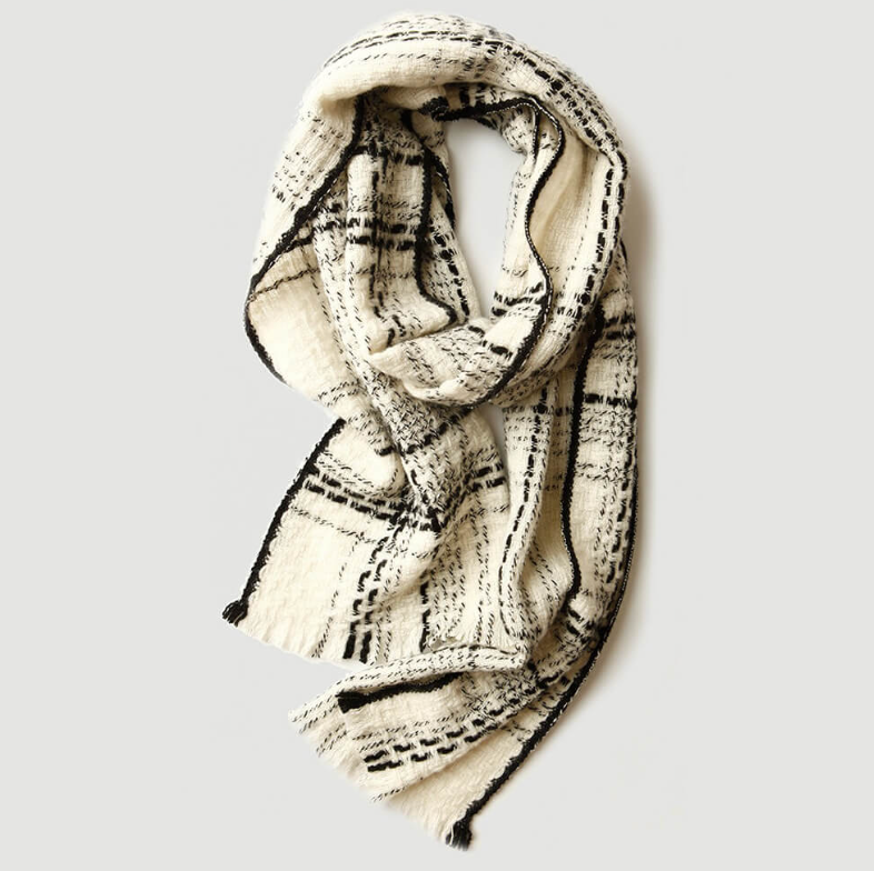 Black and White Plaid Cashmere Scarf