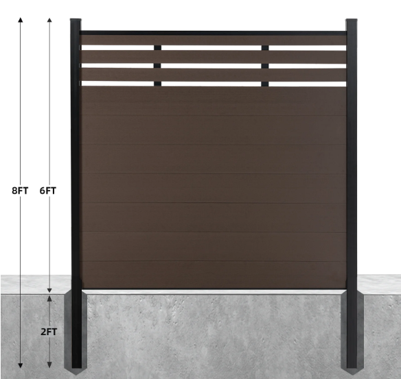 8ft H x 6ft W Lattice Top Composite Privacy Fence Panel - Horizontal WPC Board AM10198