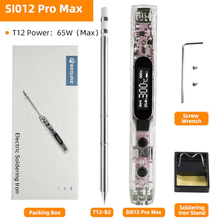 SEQURE SI012 Pro Max Portable OLED Soldering Iron with Color Ambience Light Chinese, English and Russian Menu Applicable T12/TS/SI Soldering Iron Tips Support PD/QC/3S-6S Battery Power Supply