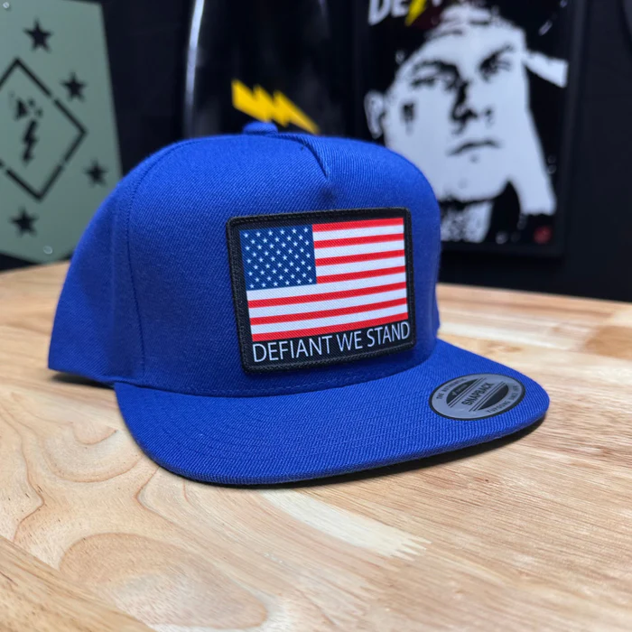 Defiant We Stand Flag Snapback Blue Hat