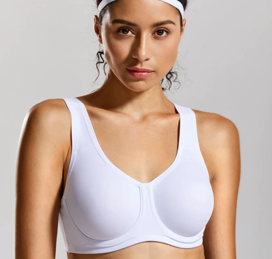 Keyla High Impact Double—layer Outer Underwire Sports Bra| C—G Cup| White — Beige