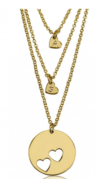 24K Gold Plated Personalized Initial Heart Necklace Set— Gold Plated 