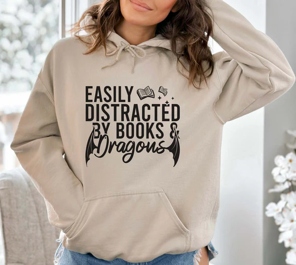 Easily Distracted By Books And Dragons Hoodie