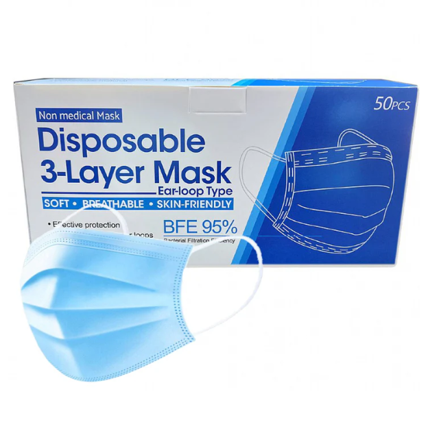 3-Ply Blue Face Masks 50/BX