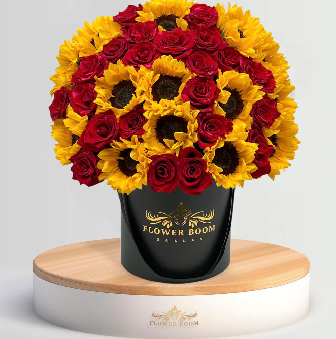 Roses And Sunflowers In A Box