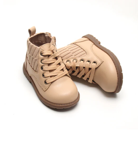 Leather Knit Combat Boot | Color 'Honey'
