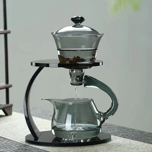 SMOKE GREY GLASS TEA SET HOME MAGNETIC OFFICE BREWING TEAPOT LAZY TEA MAKER KUNG FU TEAPOT