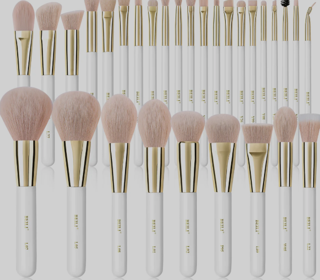 Juego de brochas de maquillaje Kabuki sintético vegano rosa 30 piezas