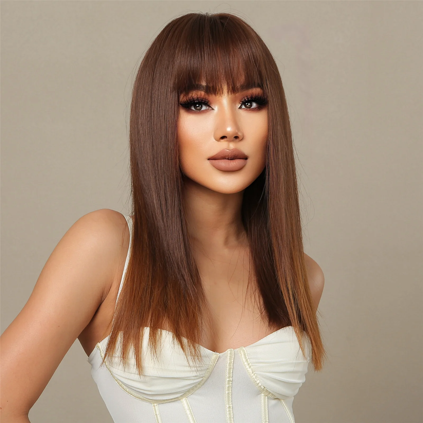 18 Inches Narural Warm Brown Straight Synthetic Wig— Carice