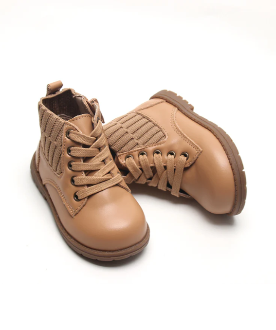 Leather Knit Combat Boot | Color 'Tan'