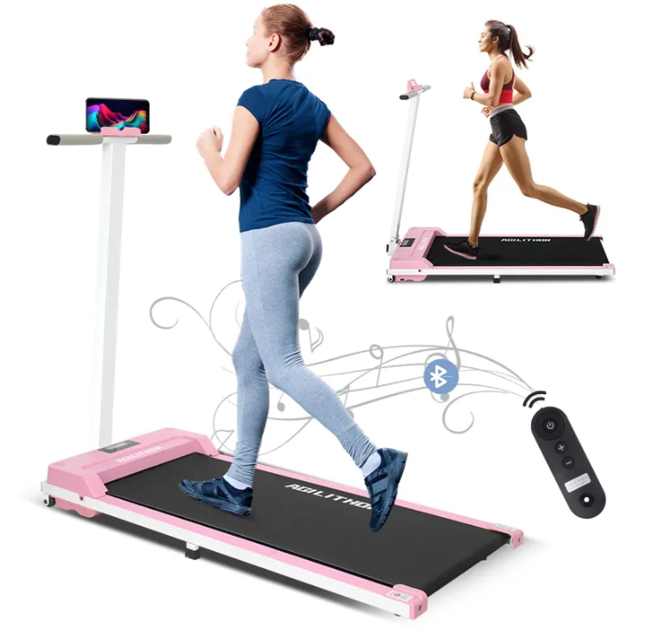 Agilithor T-shaped armrest treadmill Foldable Treadmill with Handle and Bluetooth Speaker