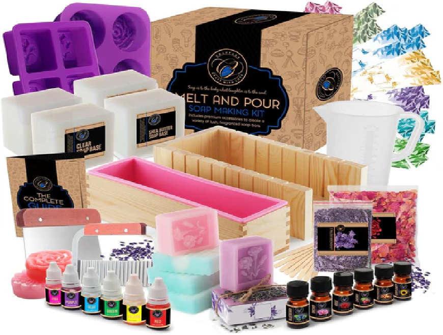 Large Soap Making Kit with Shea Butter Soap Base, Soap Cutter Box, Silicone Loaf Molds, Fragrance