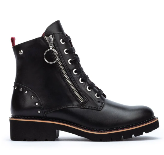 PIKOLINOS VICAR W0V—8610 WOMEN'S LACES AND ZIPPER ANKLE BOOTS IN BLACK