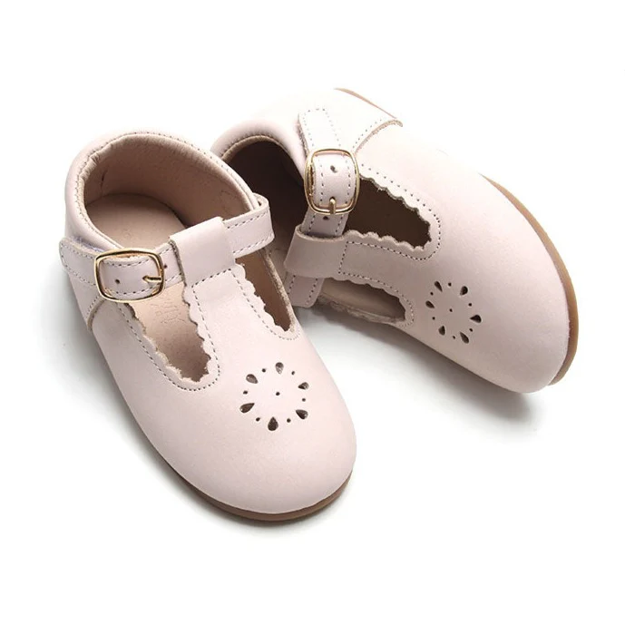 Leather Petal T-Bar | Color 'Dusty Pink' | Hard Sole
