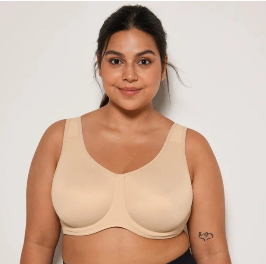 Keyla High Impact Double—layer Outer Underwire Sports Bra| C—G Cup| Black — Beige