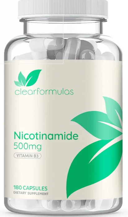 Clear Formulas Nicotinamide 500mg (180 Veggie Capsules) Vitamin B3 - NAD Booster to Support NAD, Anti Aging