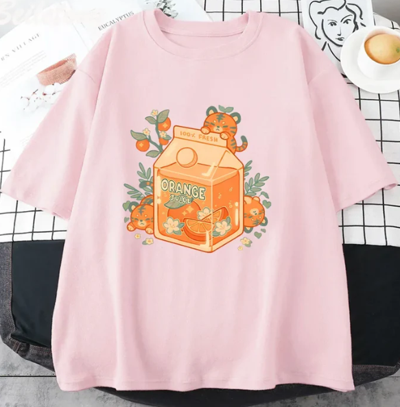 Kwaii tiger orange juice t shirt