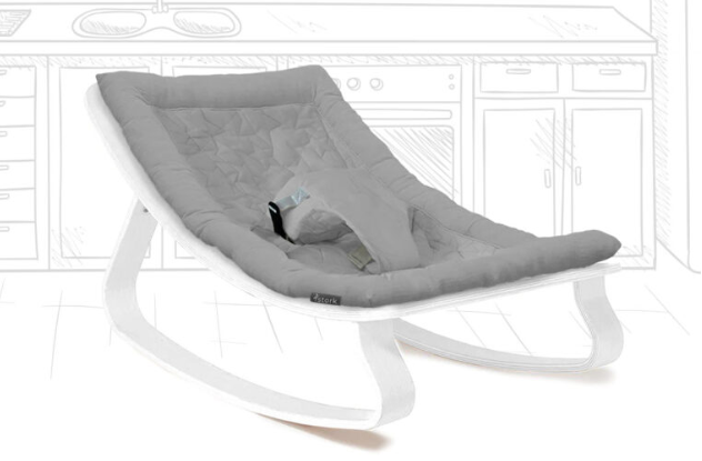 Wooden Baby Rocker White Case With Organic Gray Cushion