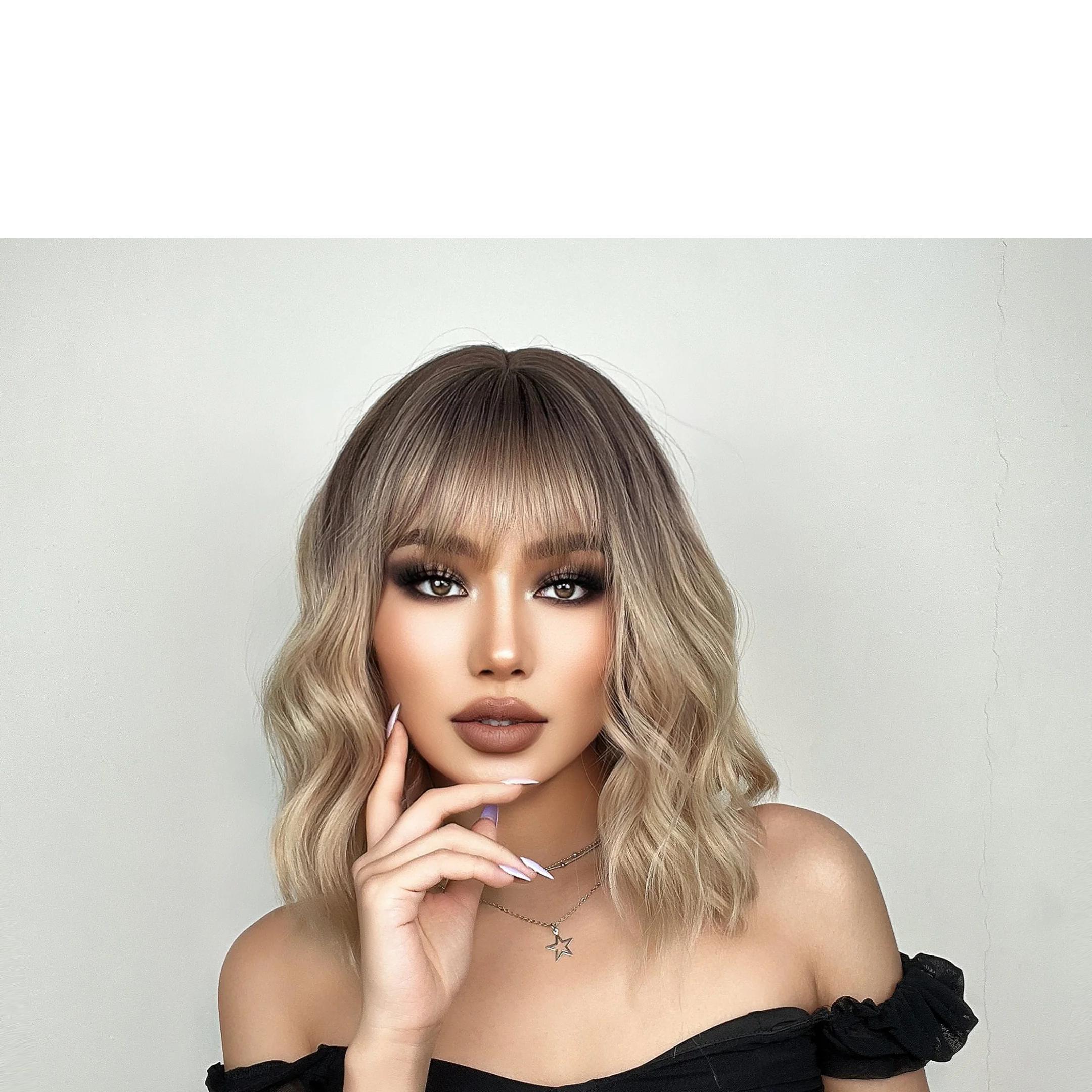 2 shades 14 Inches Beach Wave Bob Synthetic Wig — Calista