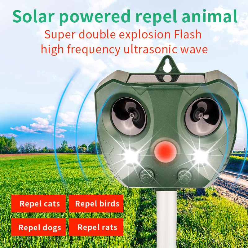 2024 Solar Ultrasonic Animal Repeller, Sonic Animal Repeller, Motion Detection, flashlights,..