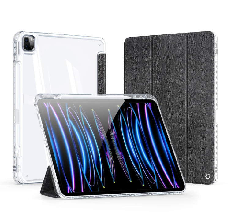 Tri-fold glossy leather transparent back Case For iPad Pro 7th/ipad Air 6th(2024)