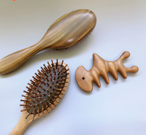 Sandalwood Detangling & Relief Duo: Detangling Hair Brush (L) + Almighty Massage & Gua Sha Tool