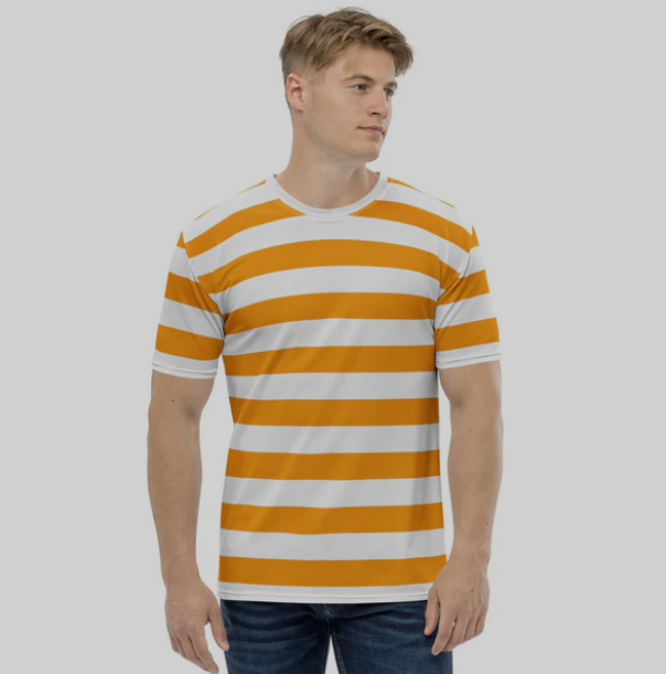 Camiseta De Rayas Naranja Y Blanca Para Hombres