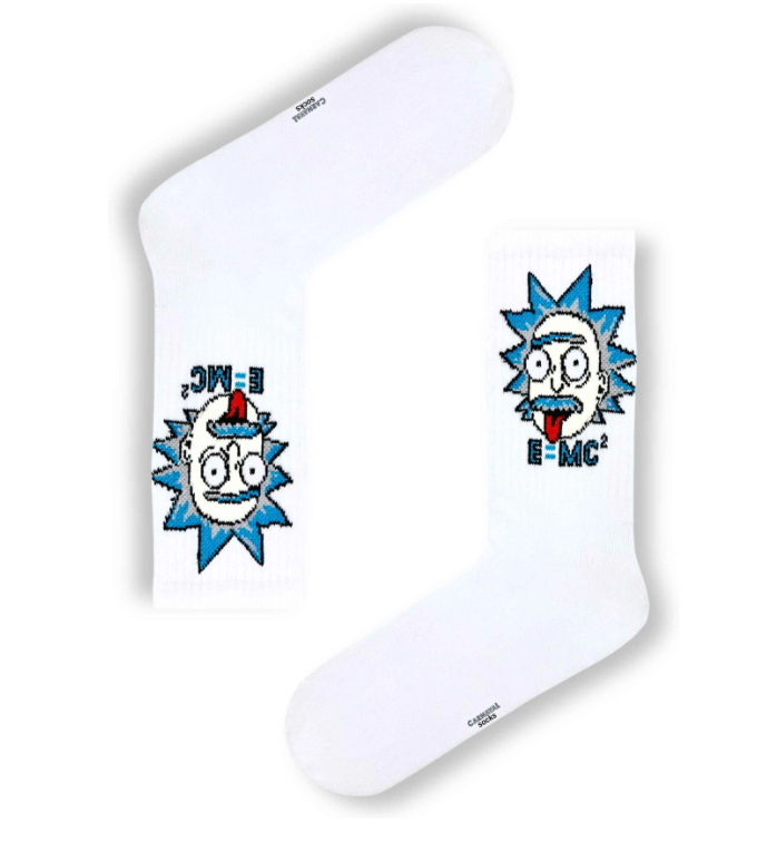 White Sports Socks With Einstein's Tongue Out Photo (Women's)