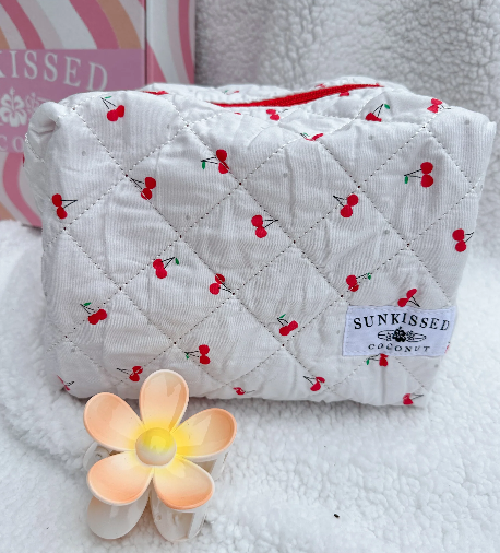 CHERRY QUILTED HANDMADE MAKEUP BAG