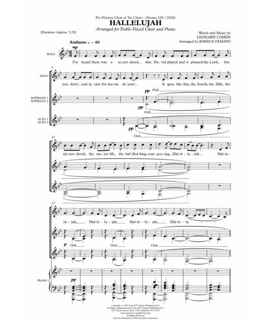 HALLELUJAH (For Treble-Voiced SSAA Choir & Piano)
