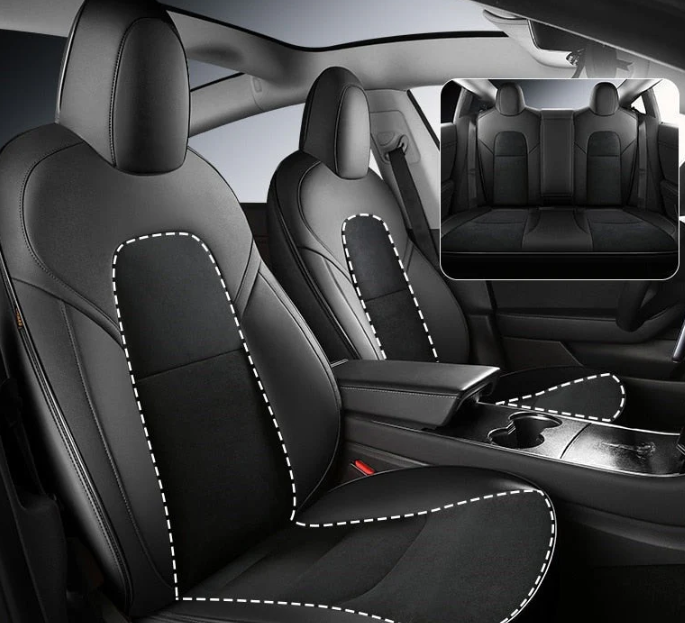 Custom Fit Alcantara Leather Seat Cover For Tesla Model Y 3 Full Covered For 5 Seaters