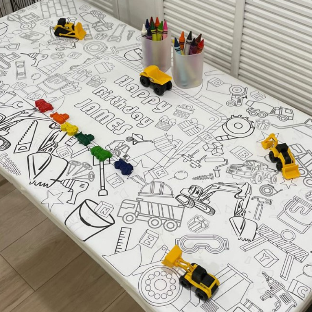 Construction Birthday Coloring Tablecloth