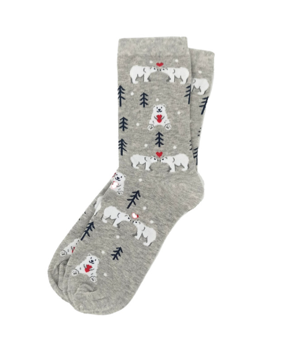 Polar Bear Love Grey Socks (Women's)