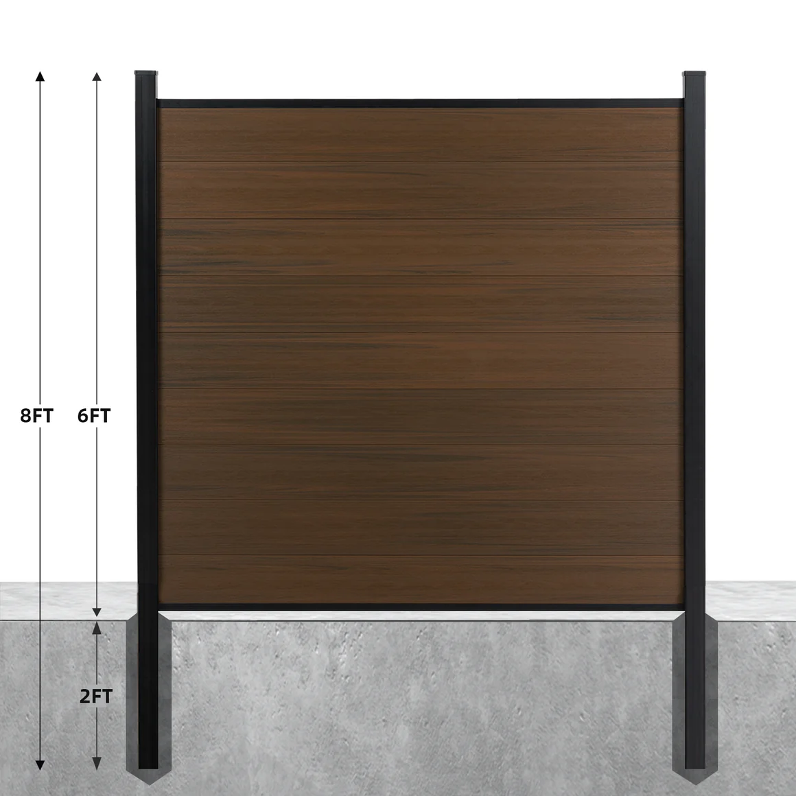 8ft H x 6ft W Composite Privacy Fence Panel - Horizontal WPC Board GJ13