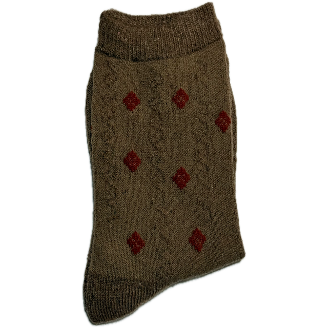 Red Diamonds on Brown Warm Luxury Wool & Angora Socks (Women's)