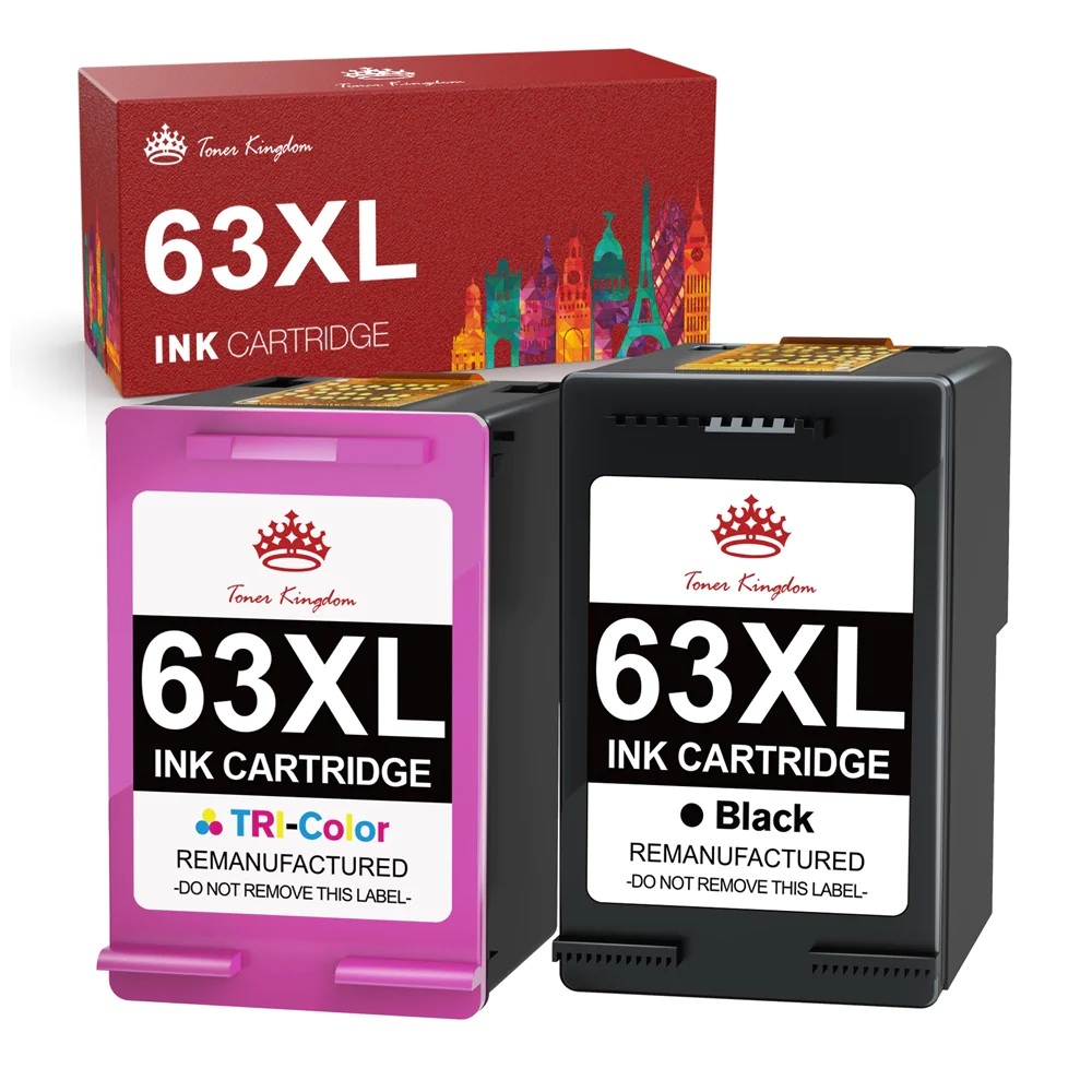 HP 63XL Remanufactured Replacement Ink Cartridges 2 pack (1 Black and 1 Tri—Color)