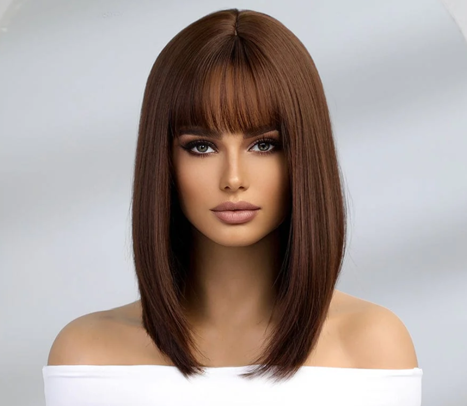 17 Inches Bob With Bangs Synthetic Wig - Wren