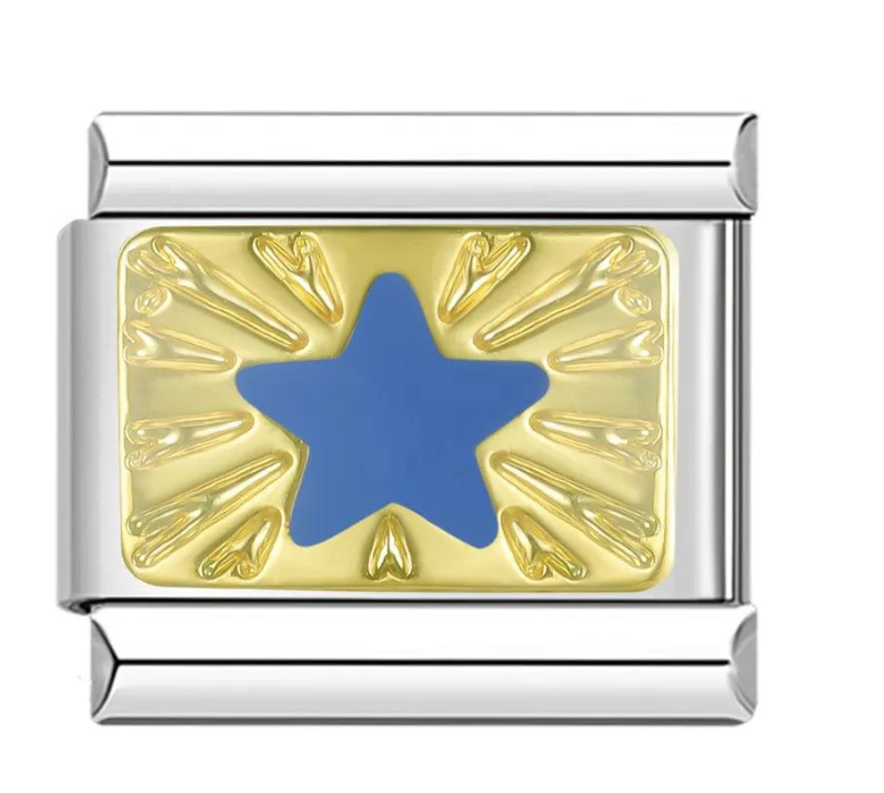 Blue star on silver