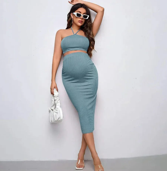 Maternity Dress Set - Knitted Ribbed Dress Set