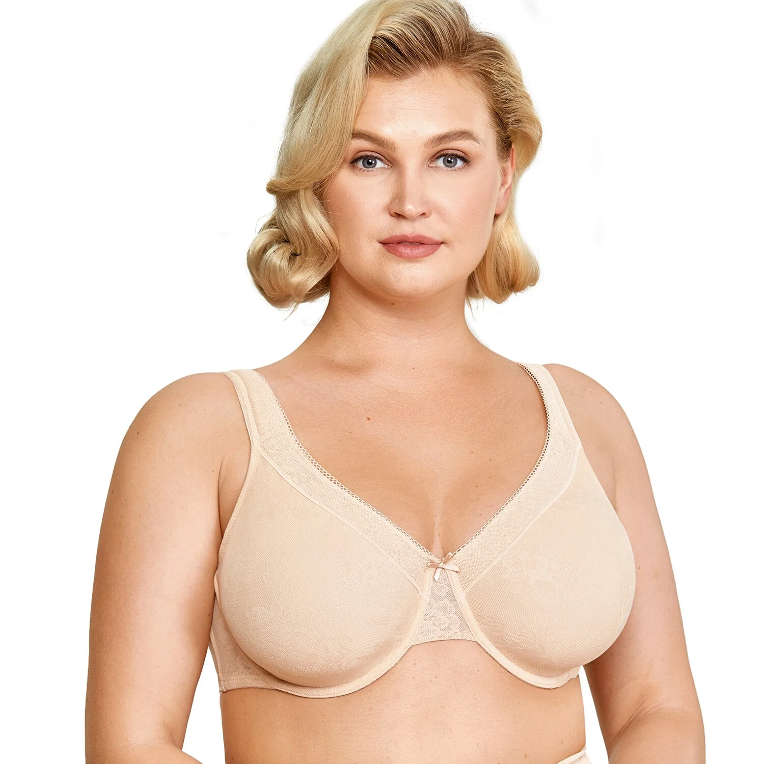 Leilani Mesh Floral Lace Underwire Minimizer Bra |C — H Cup | Black— Beige