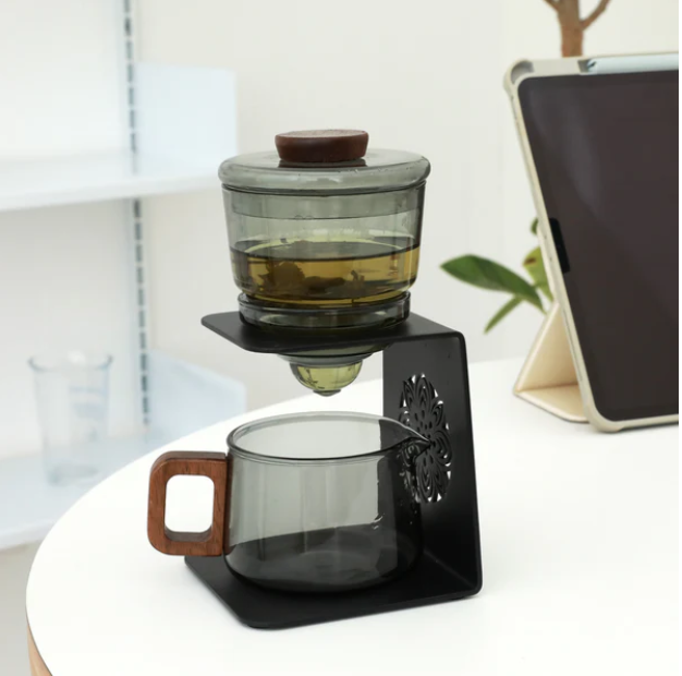 Rora Black Iron Frame Semi-Automatic Glass Teapot Lazy Kungfu Magnetic Tea Set Teapot