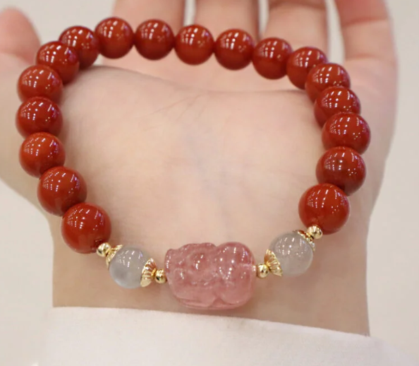 Southern red agate with Strawberry Quartz