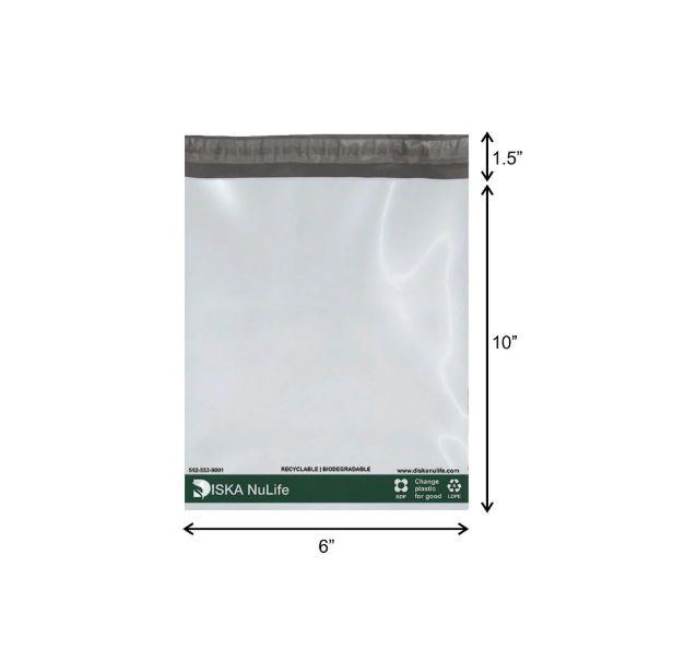 Diska Nulife Biodegradable Recyclable Water Resistant Poly Mailer Envelopes Shipping Bags with Self Seal Adhesive - Plain 6" X 10" + 1.5"