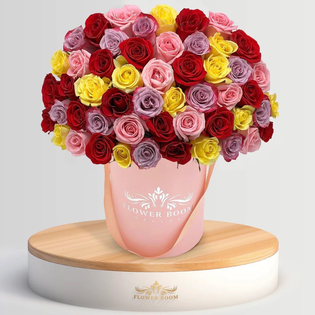 Colorful Roses In A Box